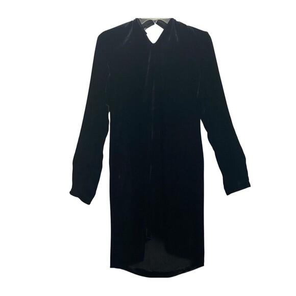 Theory Crinkled Velvet‎ Silk Blend Knee Length Dress Size Small Black - Picture 1 of 12